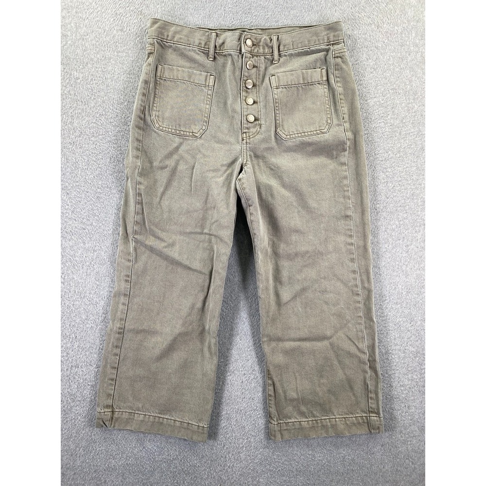 American Eagle Jeans Womens 12 Regular Gray Wide Leg Crop Mid Rise Button Fly